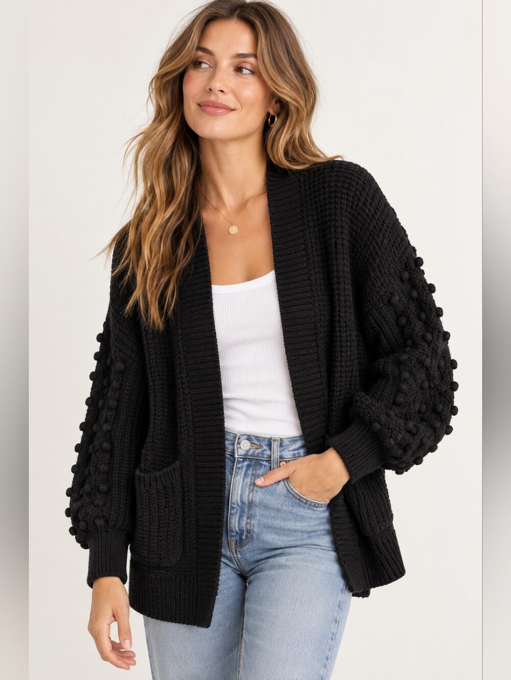 Madewell Bobble Sleeve Sycamore Cardigan Black 100% Cotton Size M